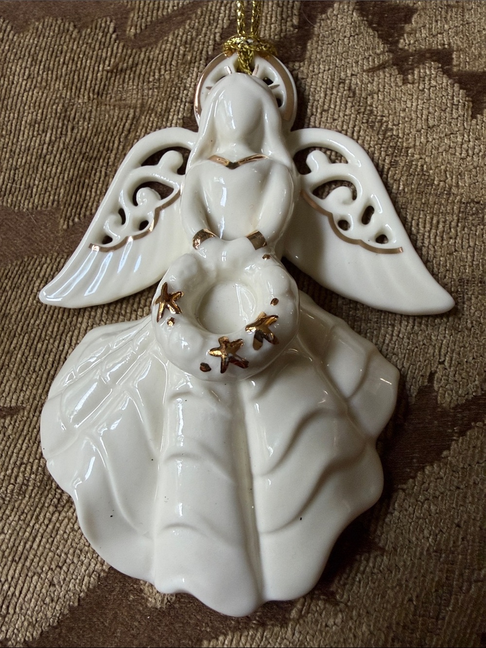 Vintage Lenox Porcelain Angel Ornament in Cream with Gold Accents